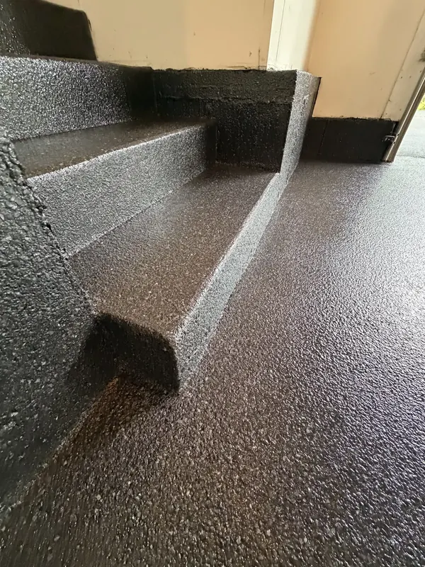 Coated concrete steps and floor