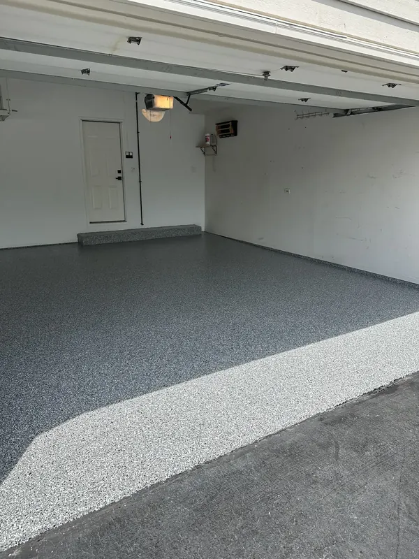Gray coated floor in a single bay garage